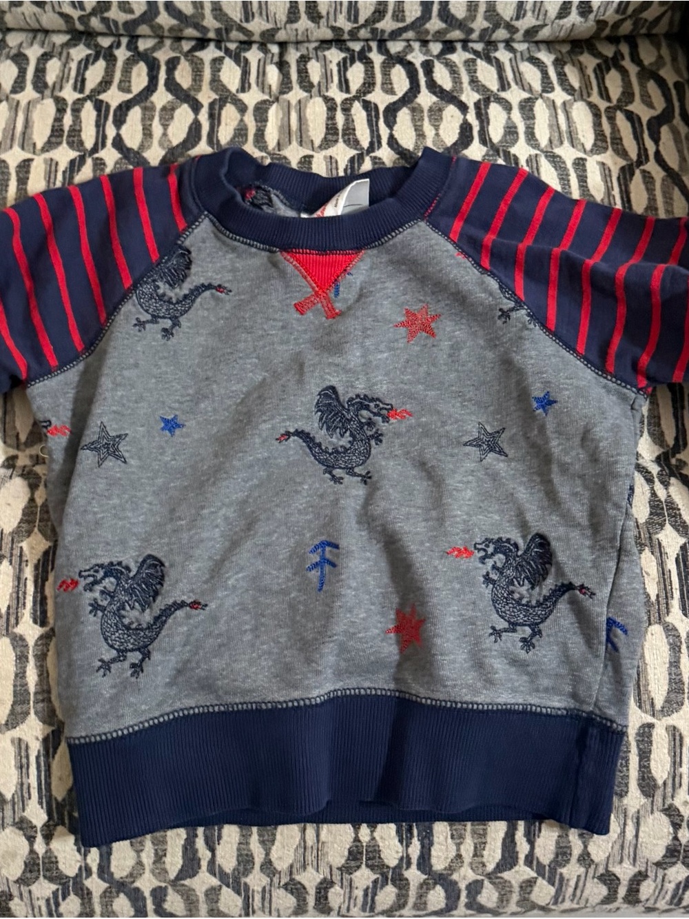 Hanna Anderson Size 100 4 Kids Grey Dragon Embroidered  Elbow Patches Sweatshirt